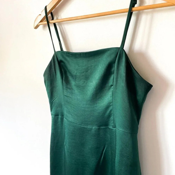 Lulus Dreams Come True Emerald Green Satin Ruffled Mini Dress Sz S - Picture 4 of 10